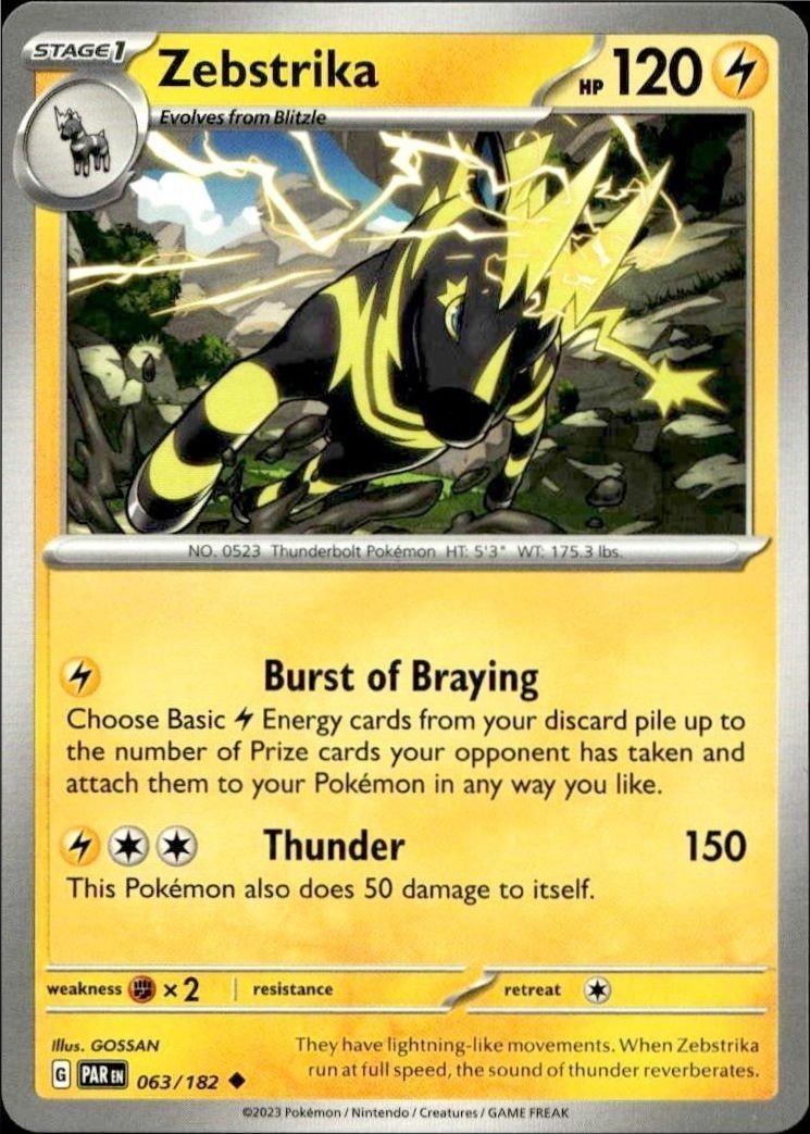 2023 Pokémon Paradox Rift Zebstrika #063/182 trading card