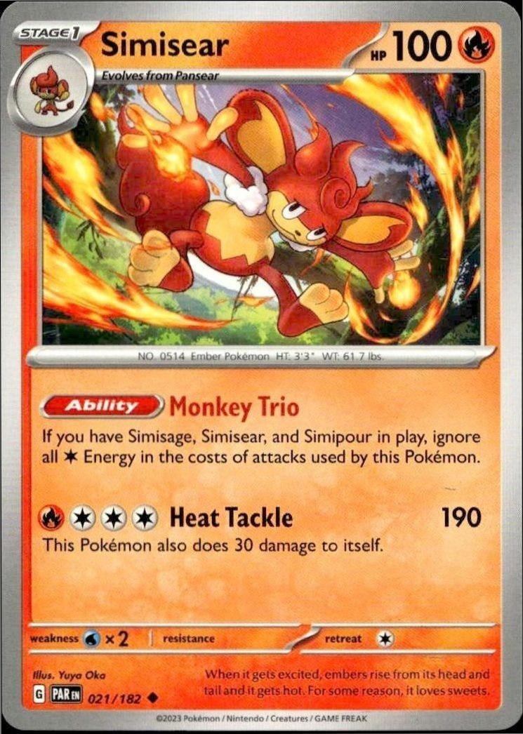 2023 Pokémon Paradox Rift Simisear #021/182 trading card