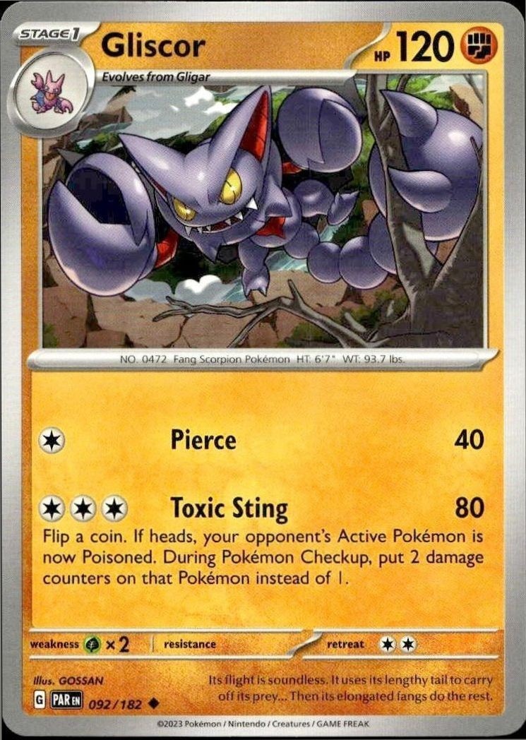 2023 Pokémon Paradox Rift Gliscor #092/182 trading card