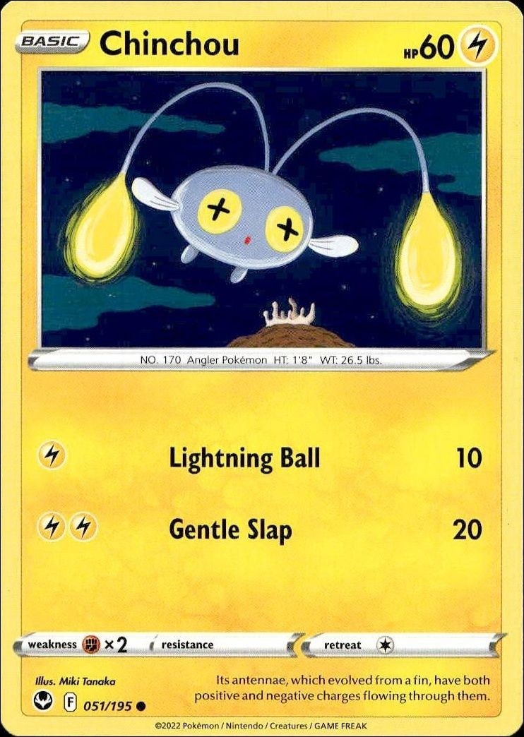 2022 Pokémon Silver Tempest Chinchou #051/195 Pokémon card front