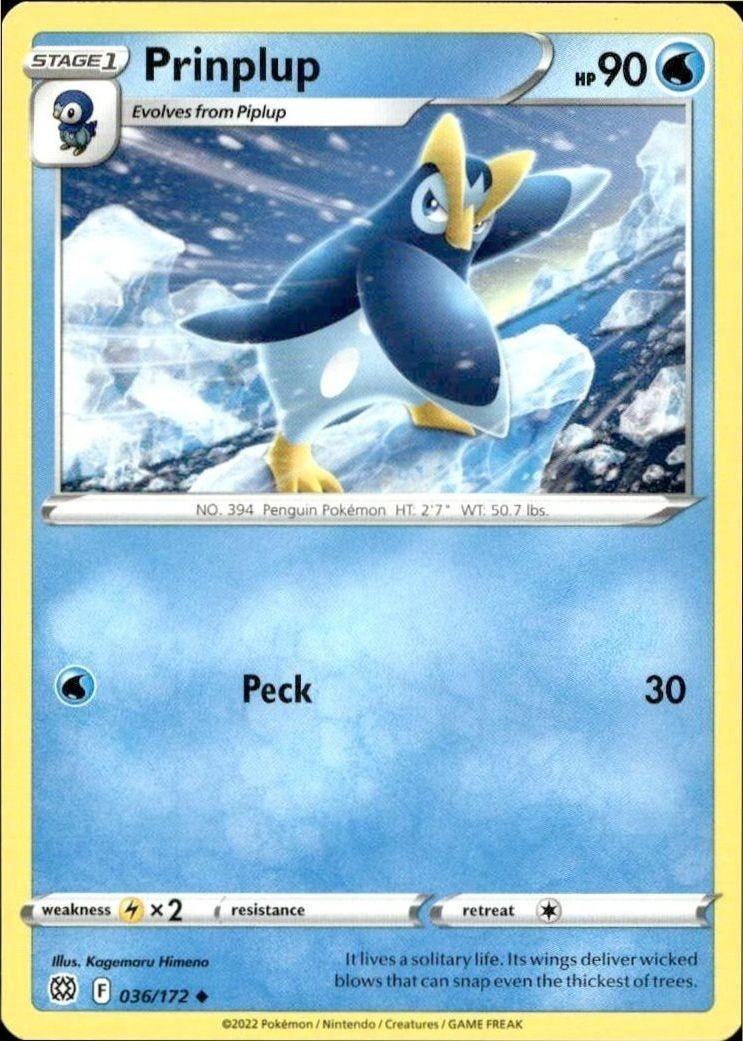 2022 Pokémon Brilliant Stars Prinplup #036/172 trading card