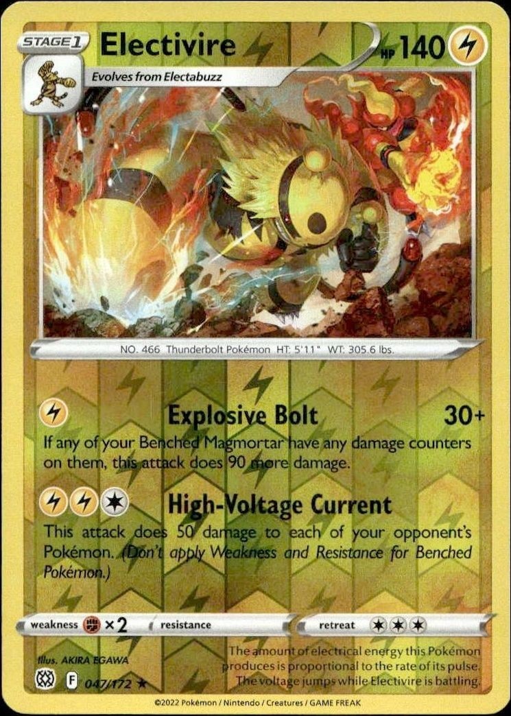 2022 Pokémon Brilliant Stars Electivire #047/172 Pokémon card front