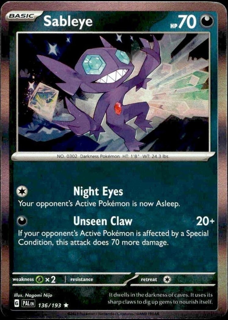 2023 Pokémon Paldea Evolved Sableye #136/193 trading card