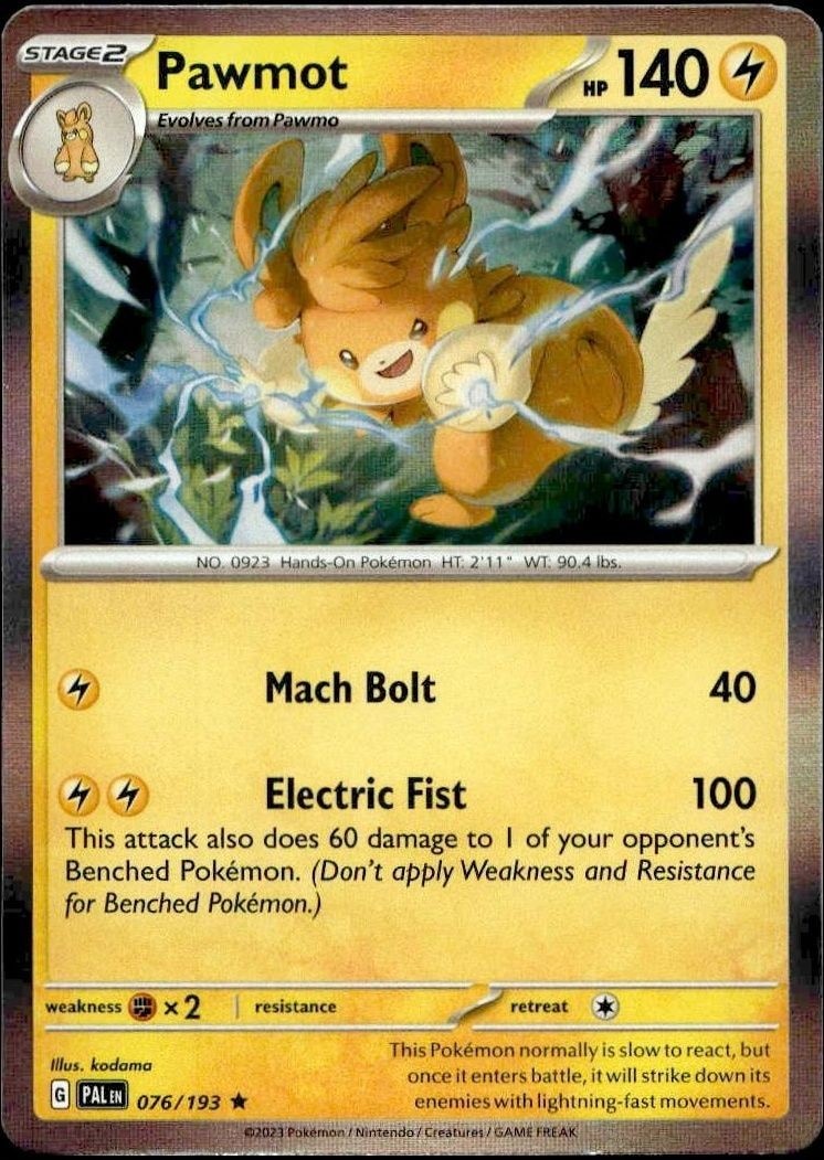 2023 Pokémon Paldea Evolved Pawmot #076/193 trading card