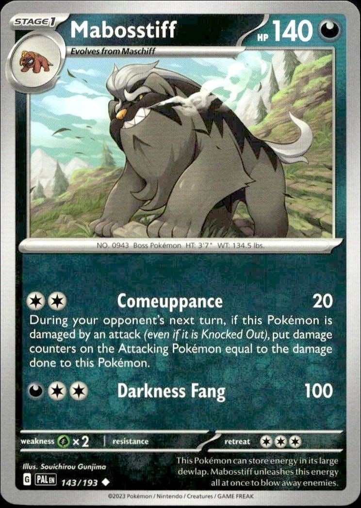 2023 Pokémon Paldea Evolved Mabosstiff #143/193 Pokémon card front