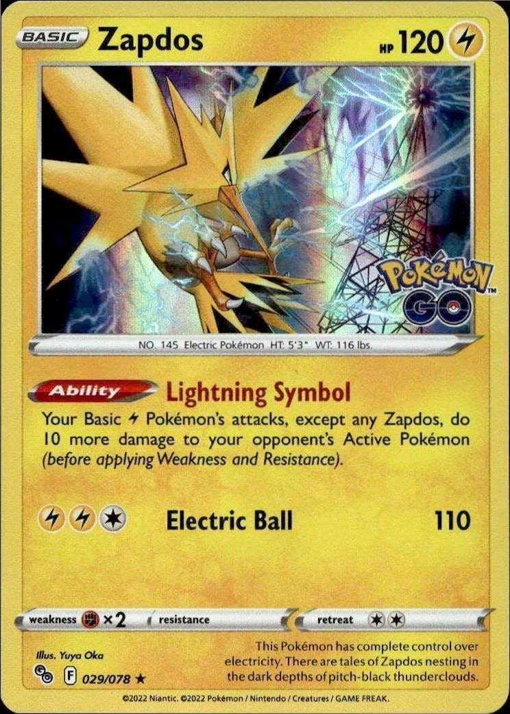 2022 Pokémon Go Zapdos #029/078 Pokémon card front