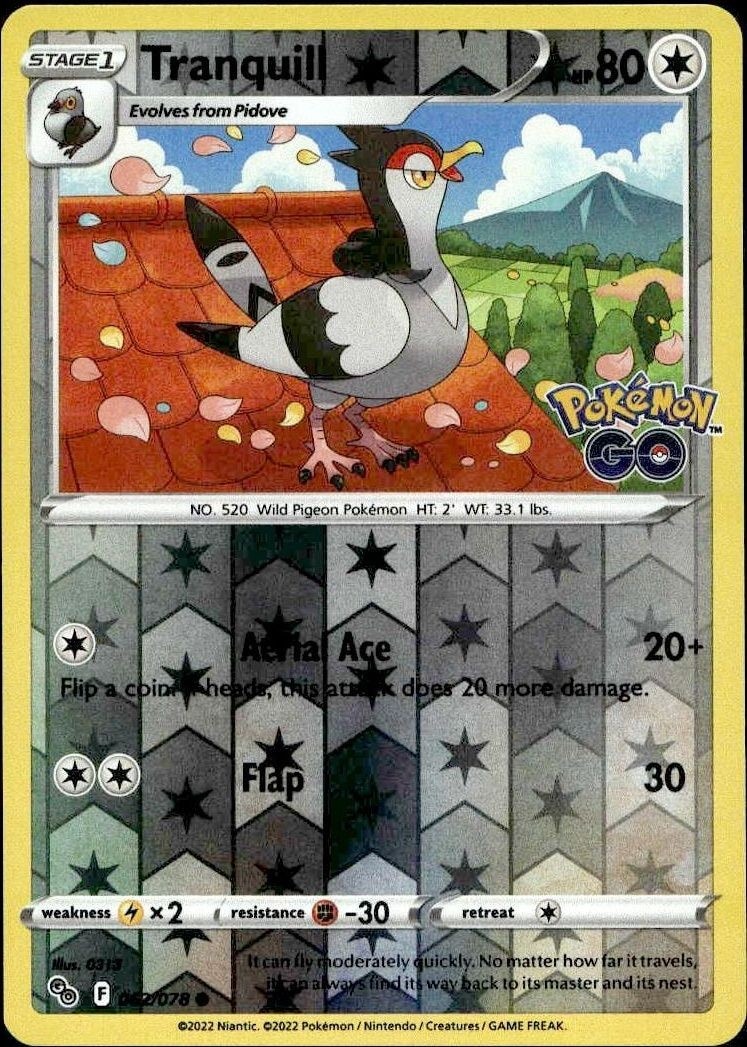 2022 Pokémon Go Tranquill #062/078 Pokémon card front
