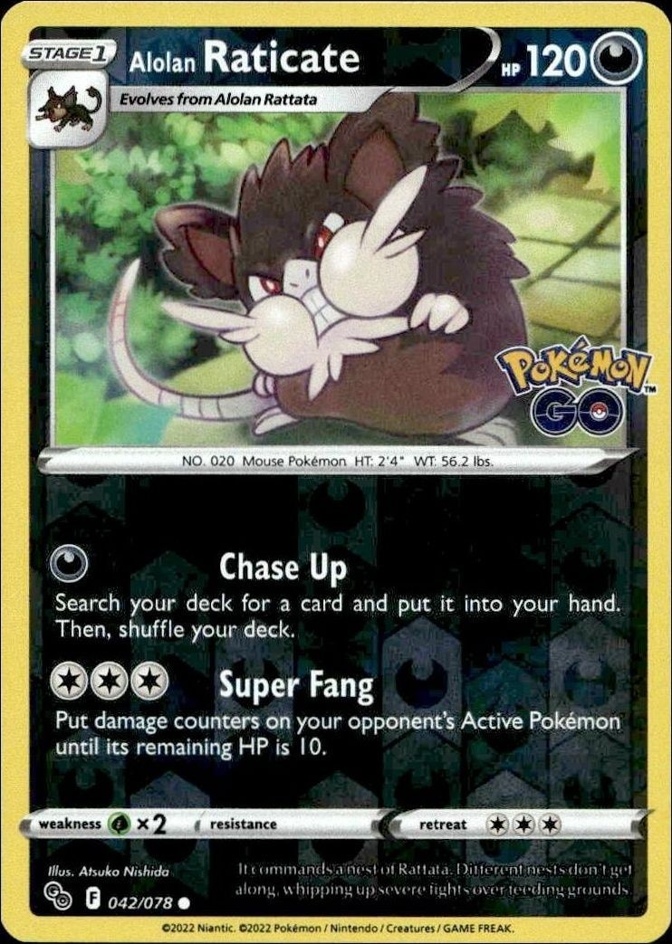 2022 Pokémon Go Alolan Raticate #042/078 Pokémon card front