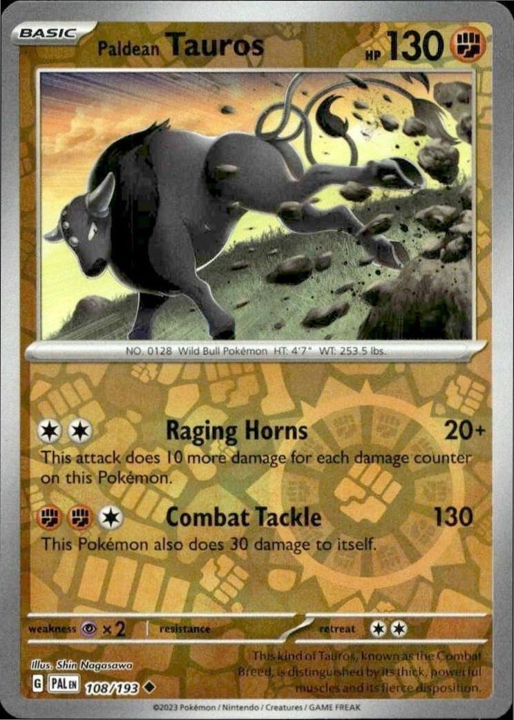 2023 Pokémon Paldea Evolved Paldean Tauros #108/193 Pokémon card front