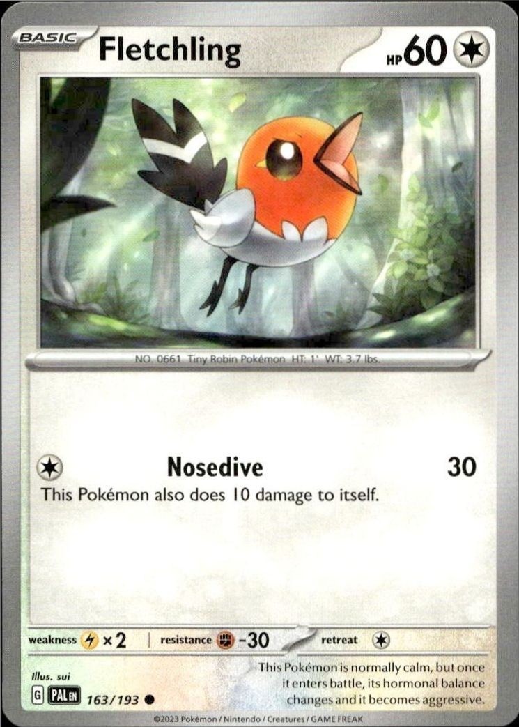 2023 Pokémon Paldea Evolved Fletchling #163/193 trading card