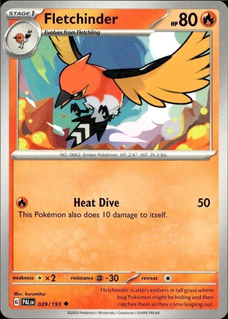 2023 Pokémon Paldea Evolved Fletchinder #029/193 Pokémon card front