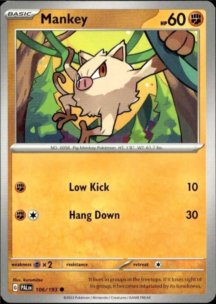 2023 Pokémon Paldea Evolved Mankey #106/193 trading card