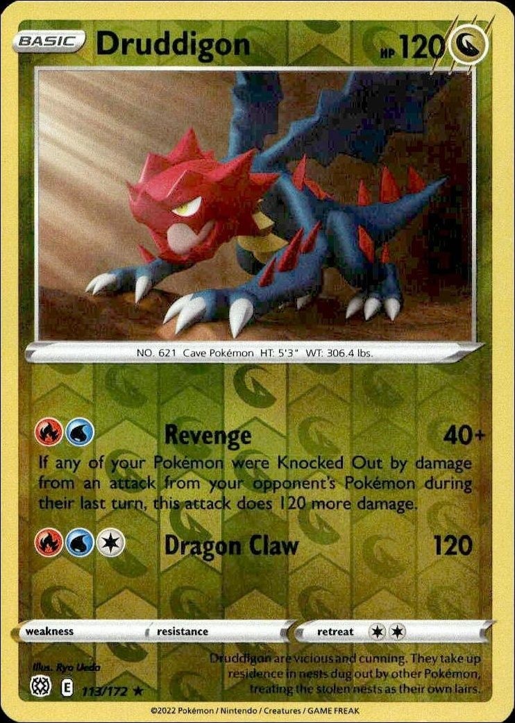 2022 Pokémon Brilliant Stars Druddigon #113/172 trading card