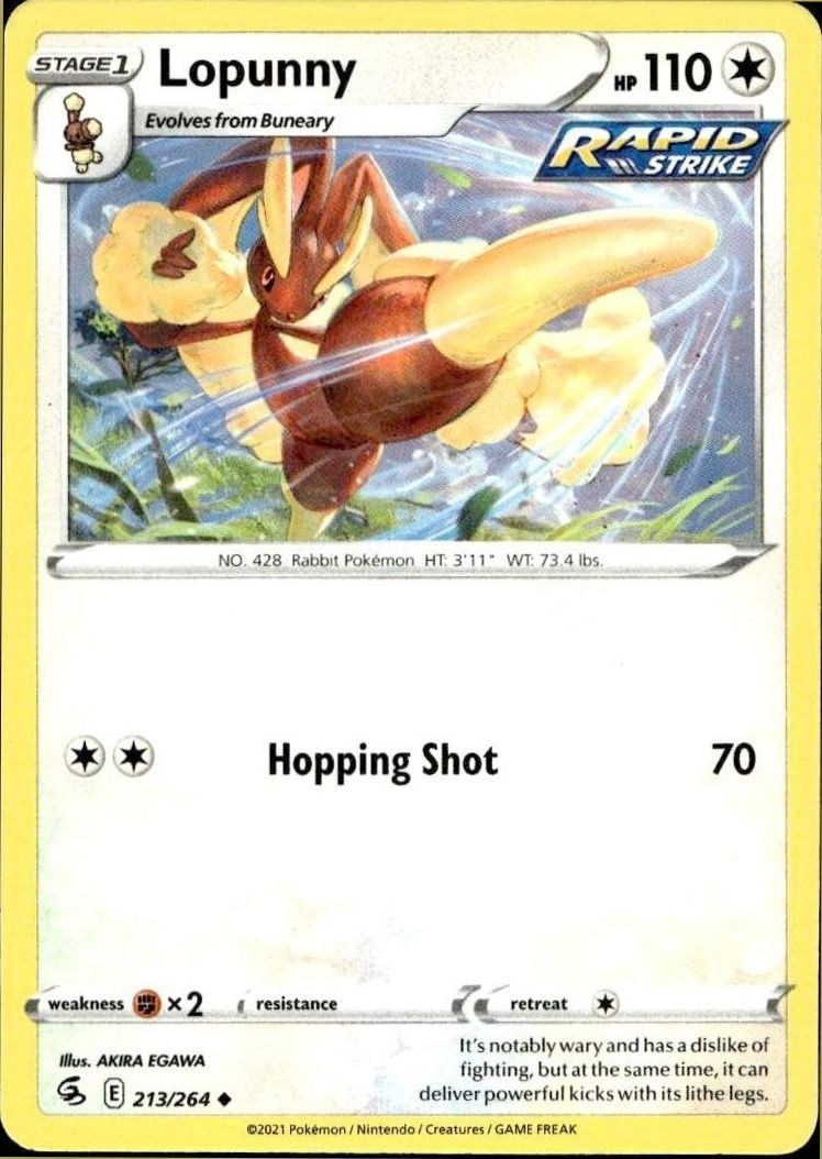2021 Pokémon Fusion Strike Lopunny #213/264 trading card