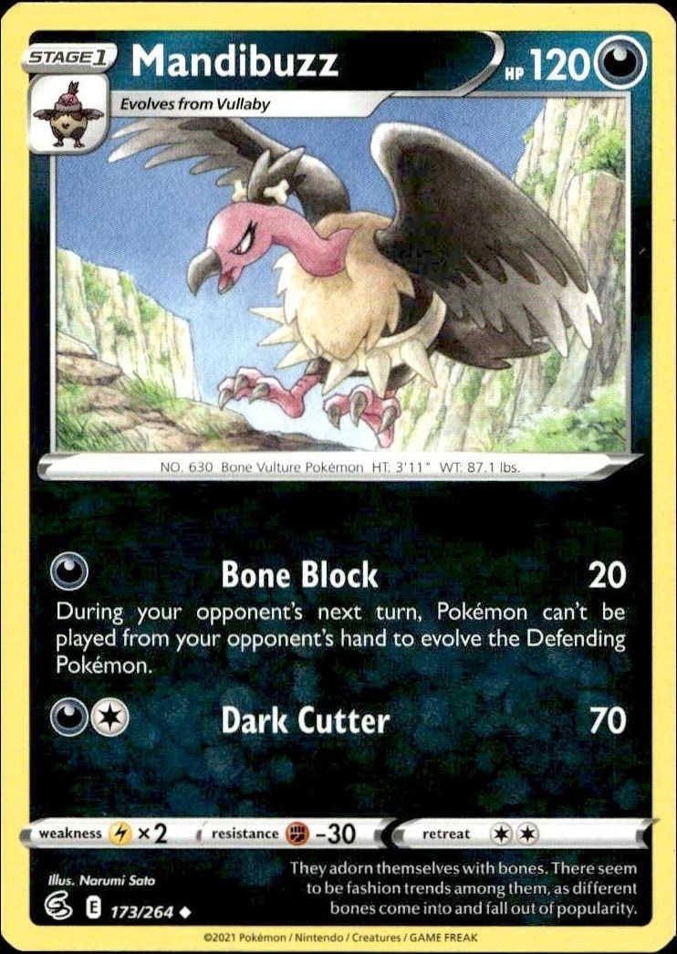 2021 Pokémon Fusion Strike Mandibuzz #173/264 trading card