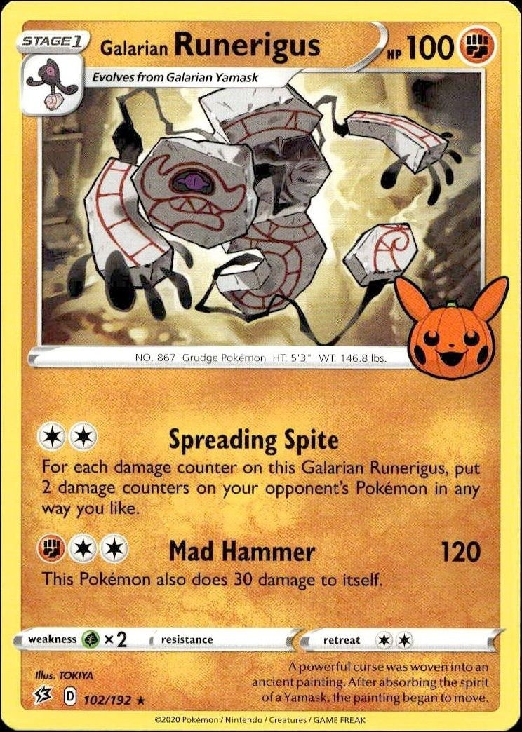 2020 Pokémon Rebel Clash Galarian Runerigus #102/192 trading card