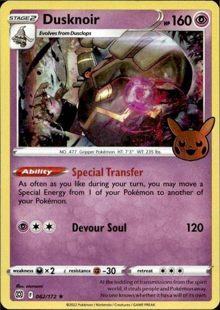 2022 Pokémon Brilliant Stars Dusknoir #062/172 trading card
