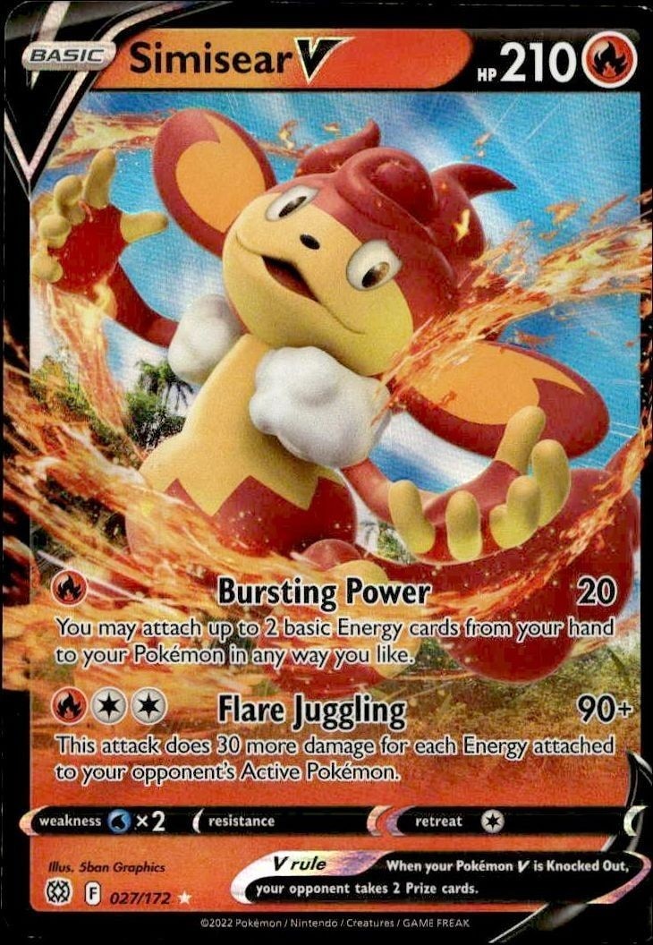 2022 Pokémon Brilliant Stars Simisear V #027/172 trading card