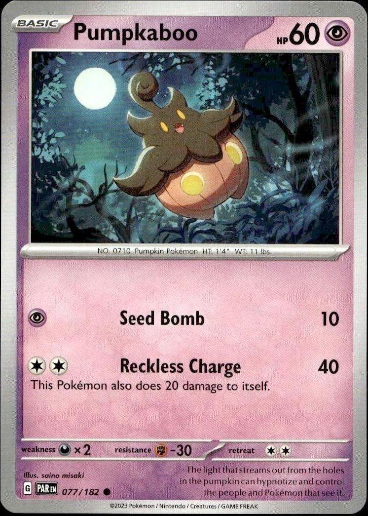 2023 Pokémon Paradox Rift Pumpkaboo #077/182 trading card