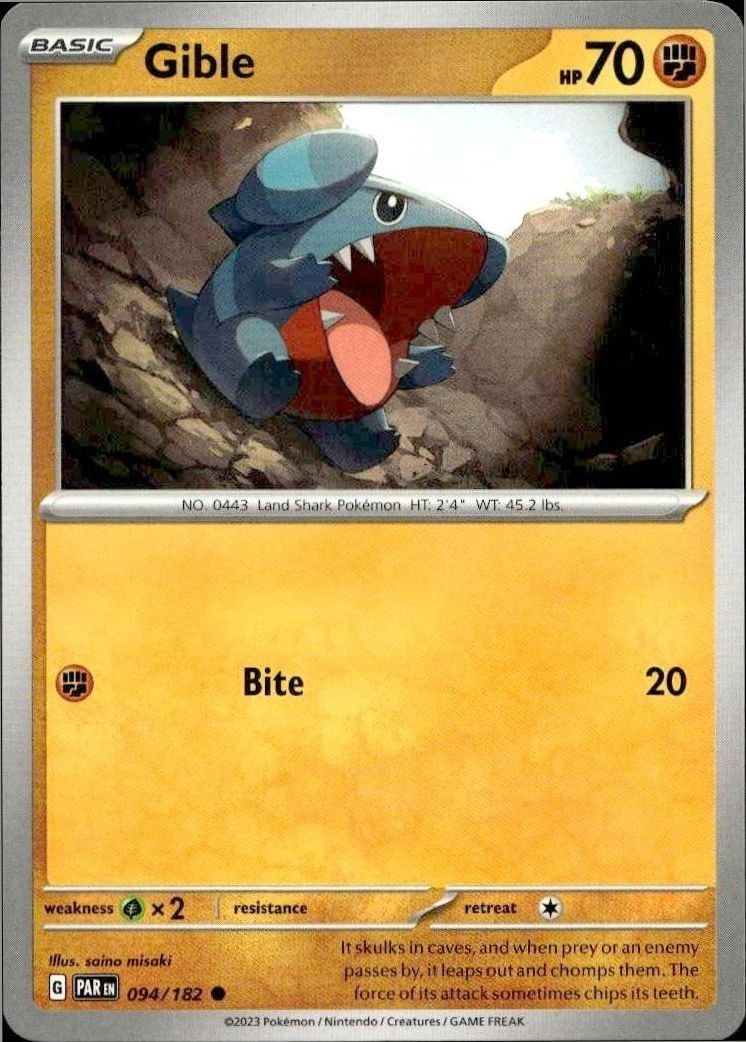 2023 Pokémon Paradox Rift Gible #094/182 trading card