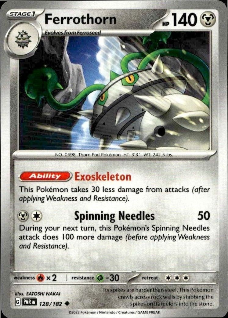 2023 Pokémon Paradox Rift Ferrothorn #128/182 Pokémon card front
