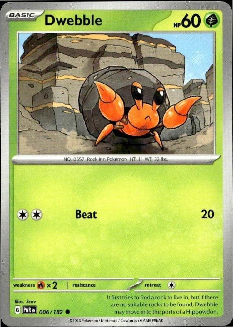 2023 Pokémon Paradox Rift Dwebble #006/182 trading card