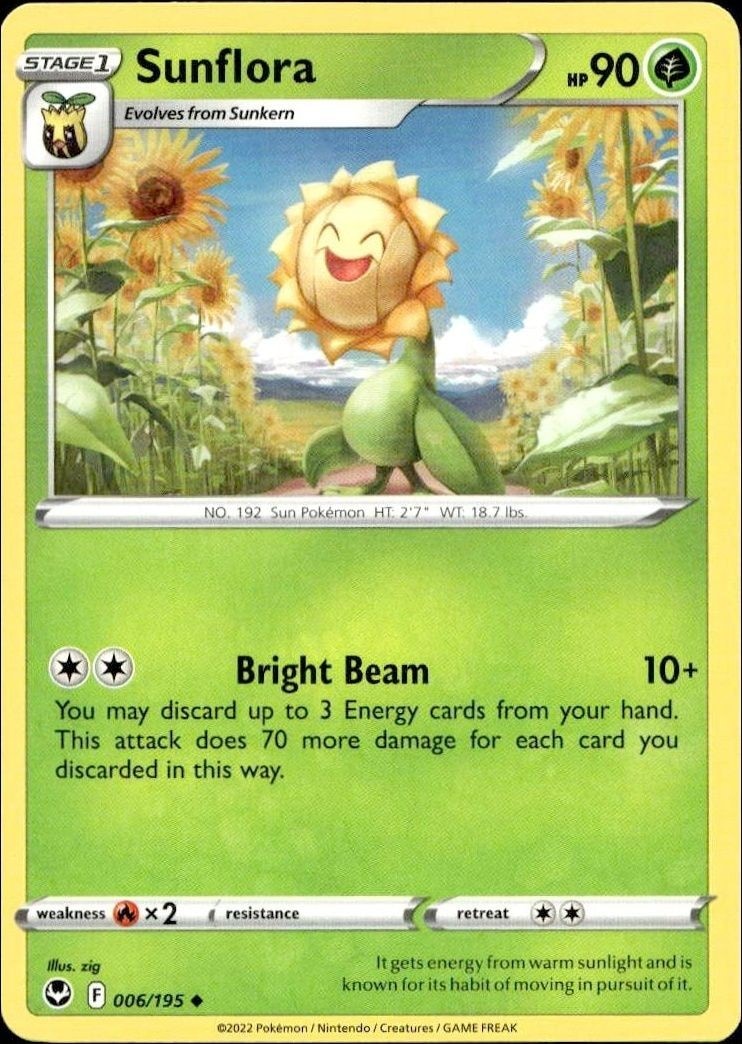 2022 Pokémon Silver Tempest Sunflora #006/195 trading card