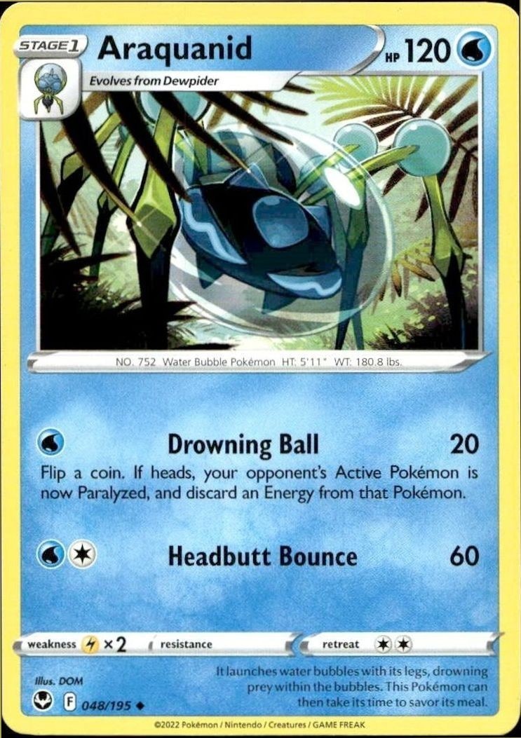 2022 Pokémon Silver Tempest Araquanid #048/195 Pokémon card front