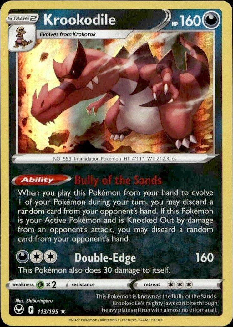 2022 Pokémon Silver Tempest Krookodile #113/195 Pokémon card front