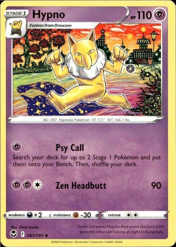 2022 Pokémon Silver Tempest Hypno #061/195 trading card