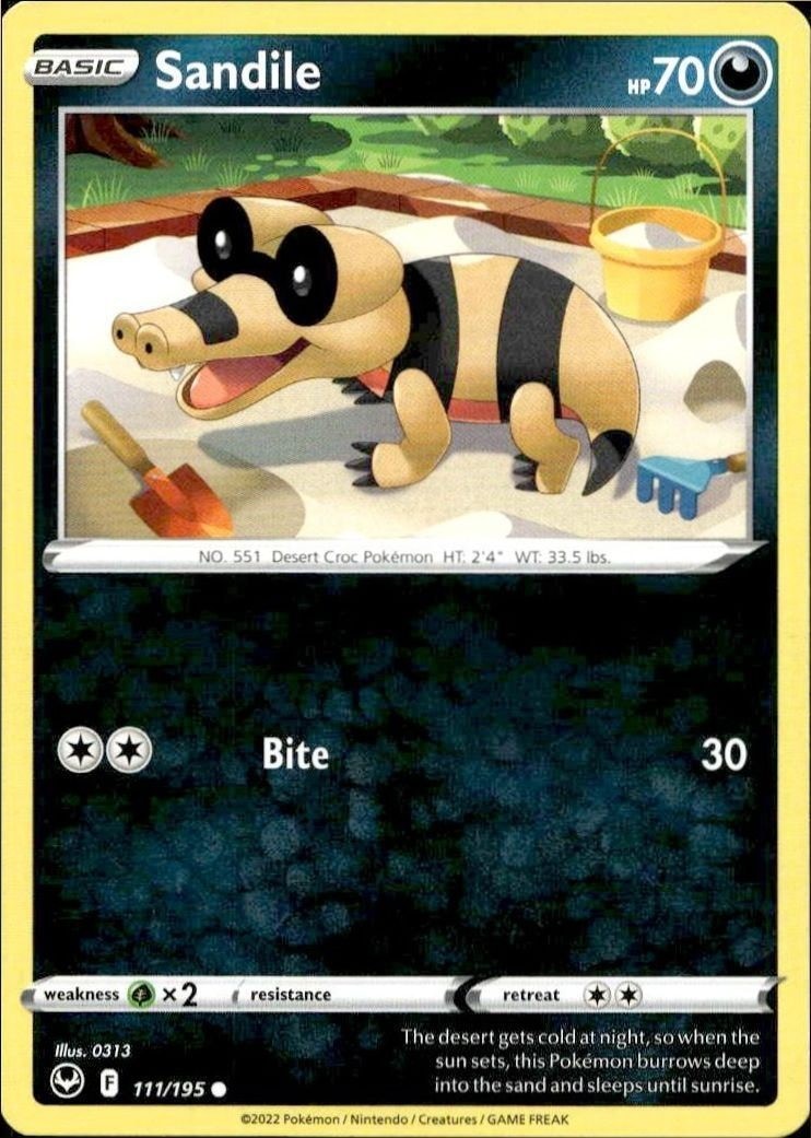 2022 Pokémon Silver Tempest Sandile #111/195 trading card