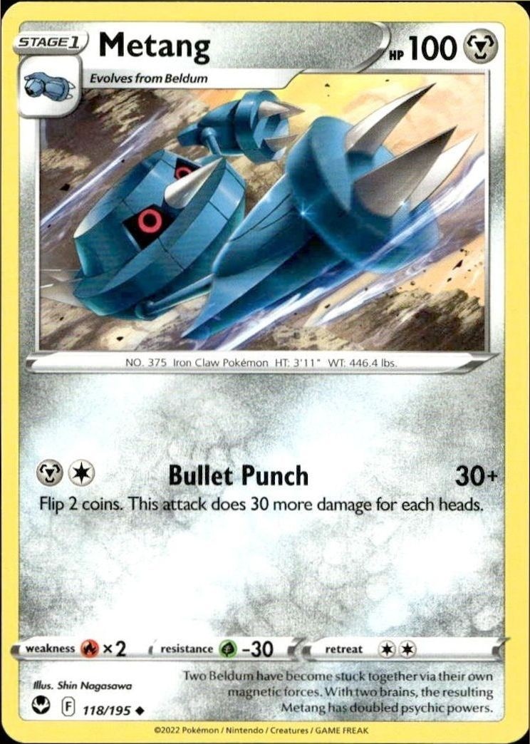 2022 Pokémon Silver Tempest Metang #118/195 trading card