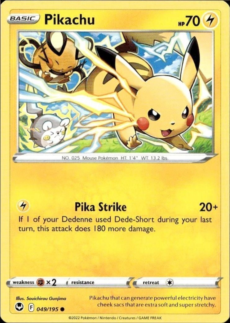2022 Pokémon Silver Tempest Pikachu #049/195 trading card