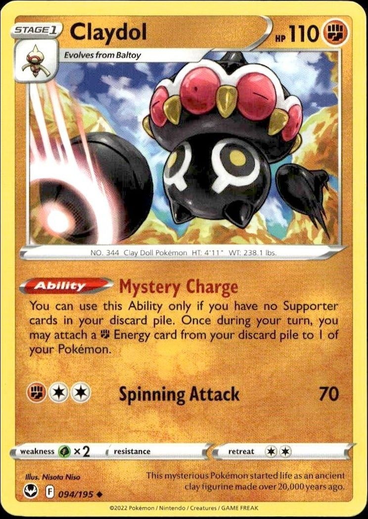 2022 Pokémon Silver Tempest Claydol #094/195 trading card