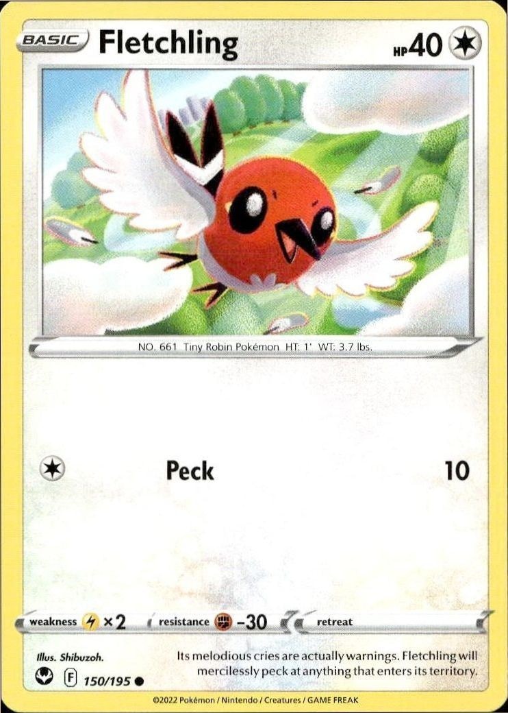 2022 Pokémon Silver Tempest Fletchling #150/195 Pokémon card front