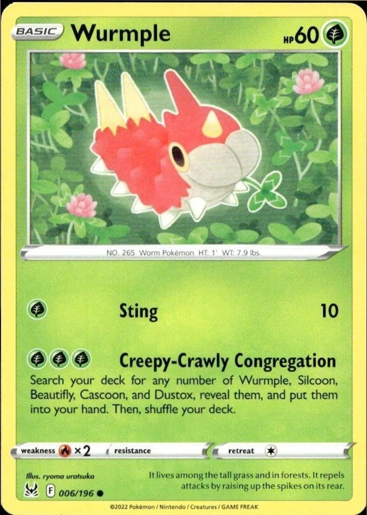 2022 Pokémon Lost Origin Wurmple #006/196 Pokémon card front