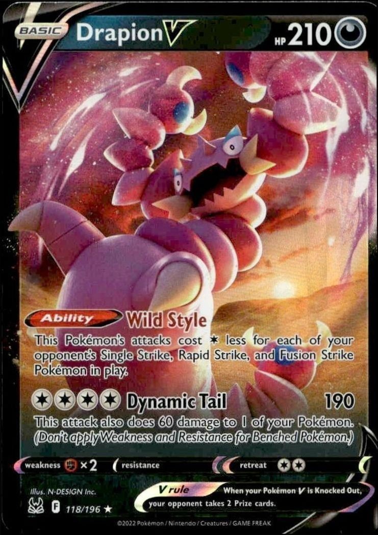 2022 Pokémon Lost Origin Drapion V #118/196 Pokémon card front