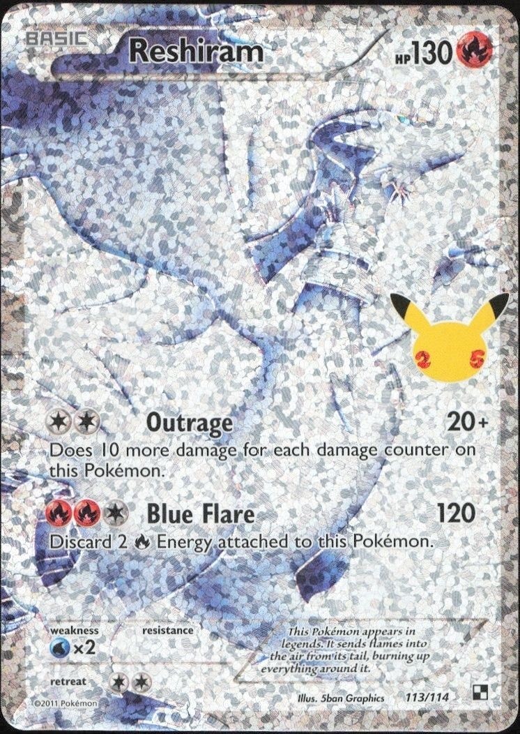 2021 Pokémon Celebrations Reshiram #113/114 trading card