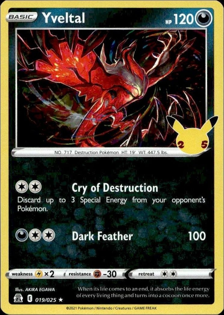 2021 Pokémon Celebrations Yveltal #019/025 Pokémon card front