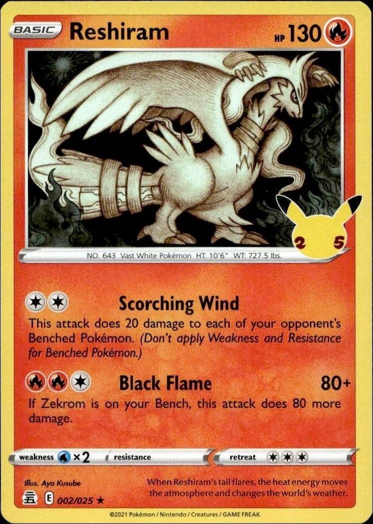 2021 Pokémon Celebrations Reshiram #002/025 Pokémon card front