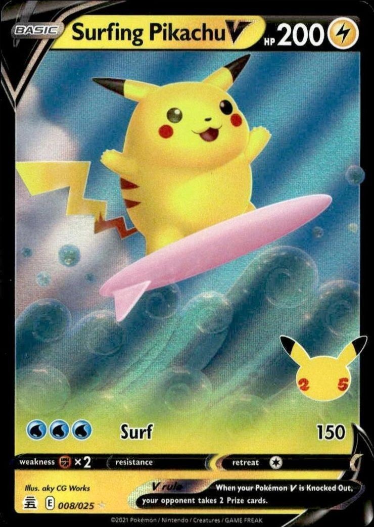 2021 Pokémon Celebrations Surfing Pikachu V #008/025 trading card