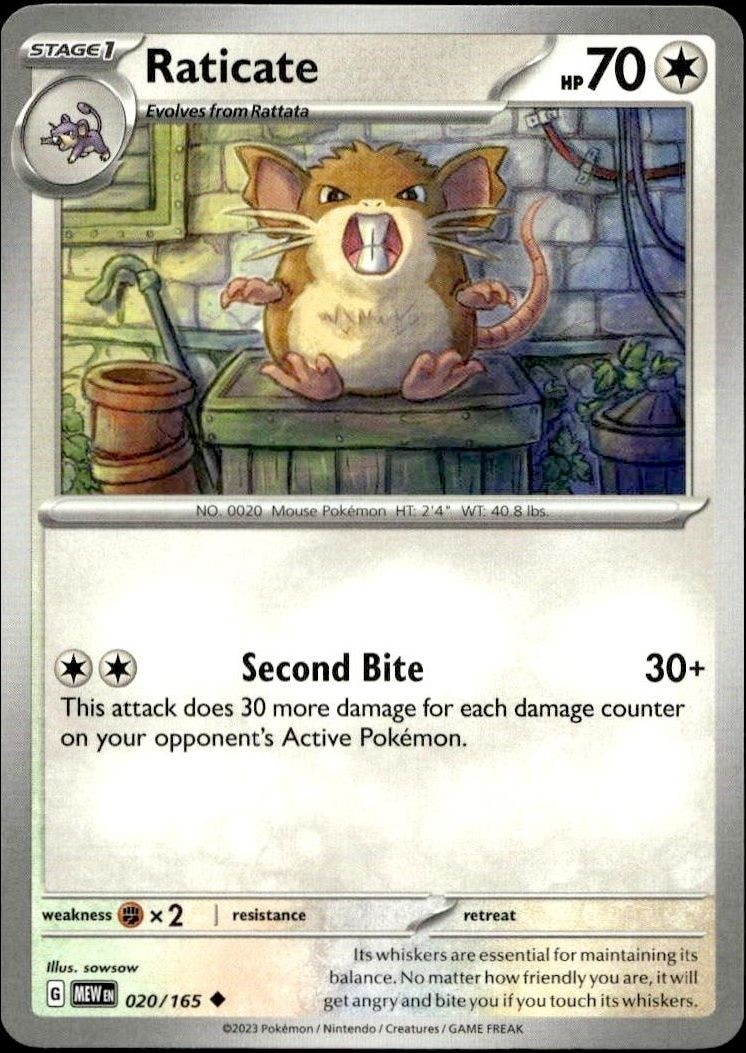 2023 Pokémon 151 Raticate #020/165 trading card