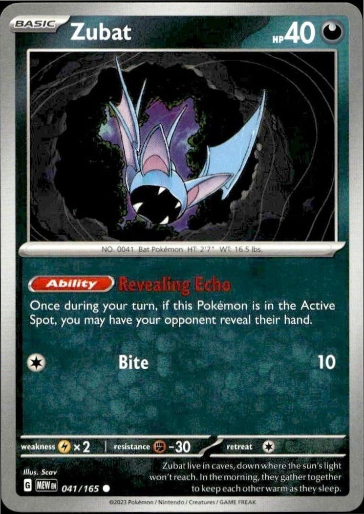 2023 Pokémon 151 Zubat #041/165 trading card