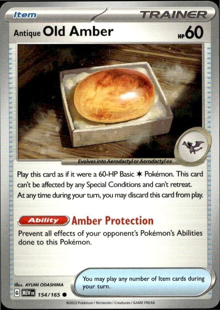 2023 Pokémon 151 Antique Old Amber #154/165 trading card