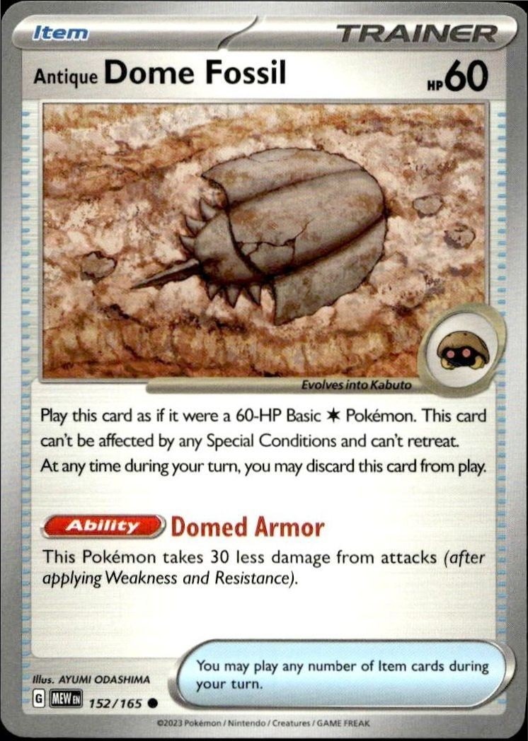 2023 Pokémon 151 Antique Dome Fossil #152/165 trading card