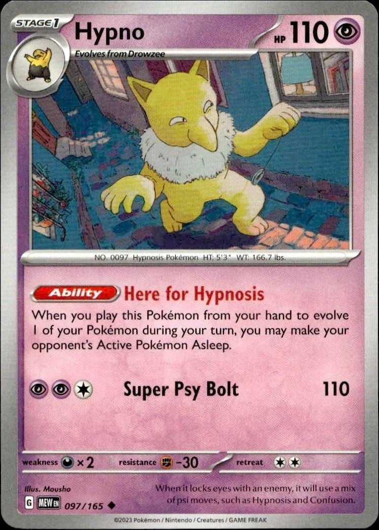 2023 Pokémon 151 Hypno #097/165 trading card