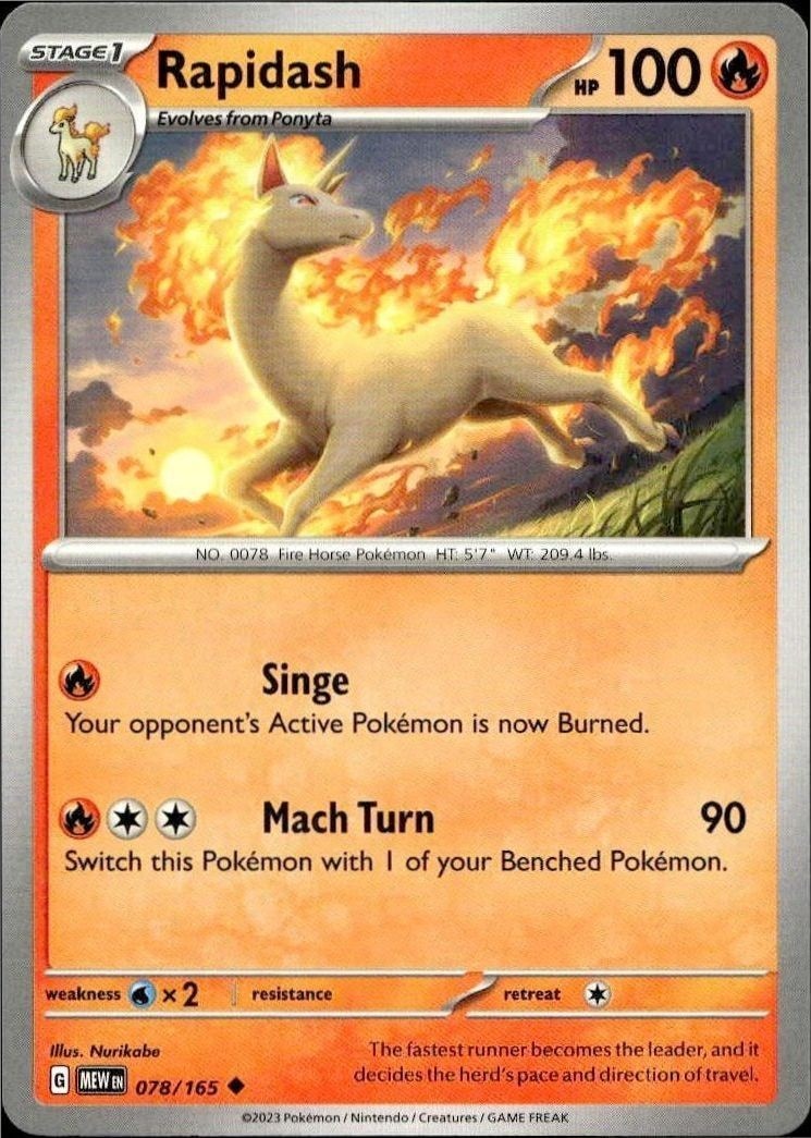 2023 Pokémon 151 Rapidash #078/165 trading card