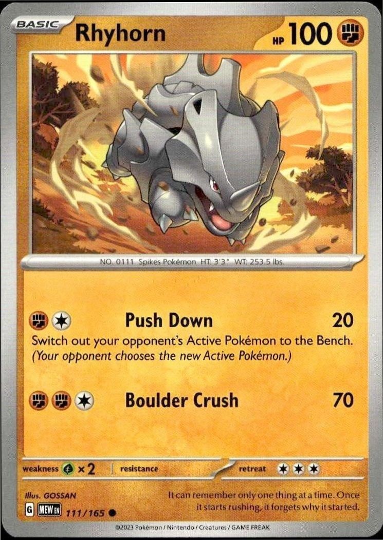 2023 Pokémon 151 Rhyhorn #111/165 trading card