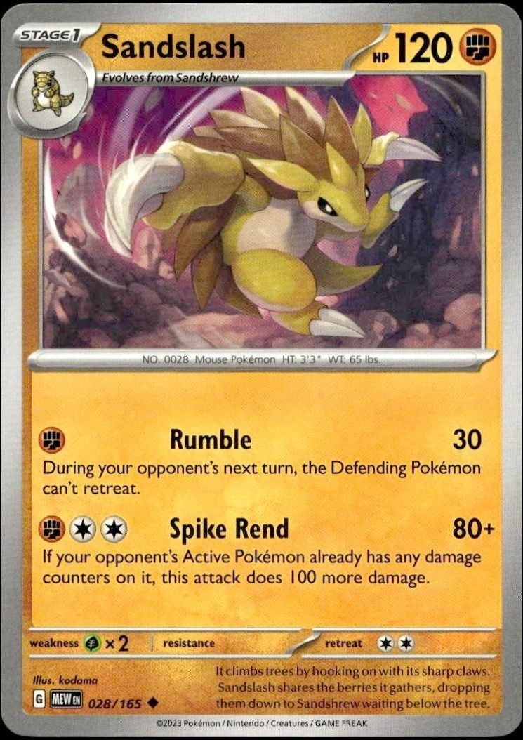 2023 Pokémon 151 Sandslash #028/165 trading card