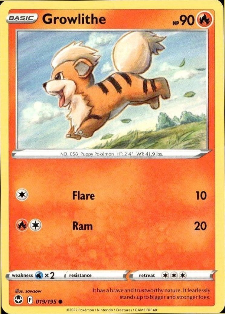 2022 Pokémon Silver Tempest Growlithe #019/195 trading card